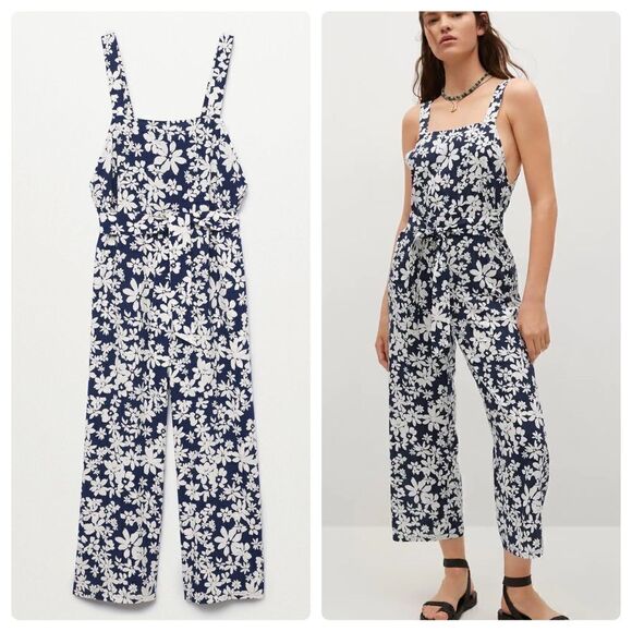 Mango Floral Printed Jumpsuit Belted Viscose - Picture 1 of 7